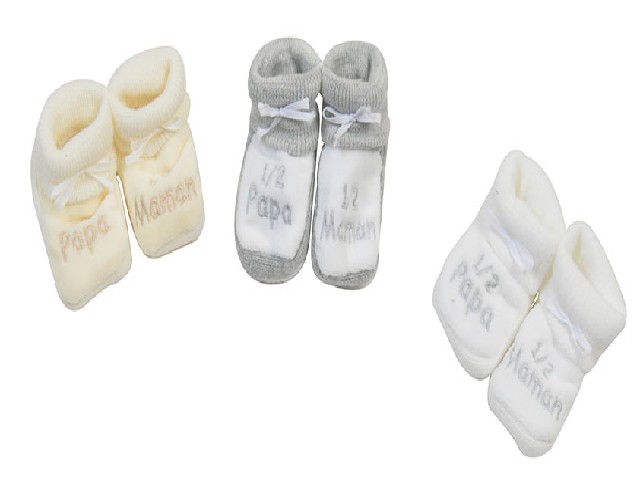 CHAUSSONS TRICOT BRODE 1/2 PAPA 1/2 MAMAN COLORIS ASSORTIS